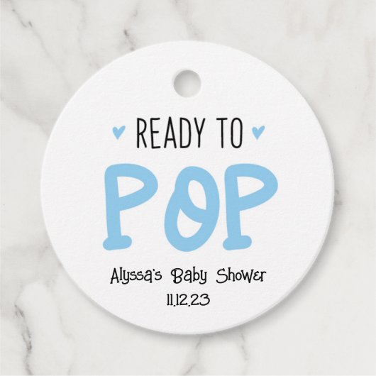 Klaar voor Pop blauw Baby shower Label (Voorkant)