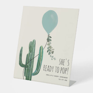 Klaar voor Pop blauw ballon Cactus Boy Baby shower Reclamebord Met Voetstuk