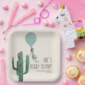 Klaar voor Pop Blauwe Ballon Cactus Boy Baby showe Papieren Bordje (Feest)