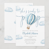 Klaar voor Pop Blue Balloon Baby shower Kaart (Voorkant / Achterkant)