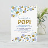 Klaar voor Pop Boy Baby shower Blue Gold Invite Kaart (Staand voorkant)