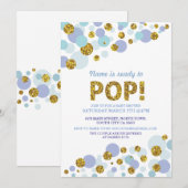 Klaar voor Pop Boy Baby shower Blue Gold Invite Kaart (Voorkant / Achterkant)