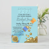 Klaar voor Pop Champagne Baby Blue Boy Shower Kaart (Staand voorkant)