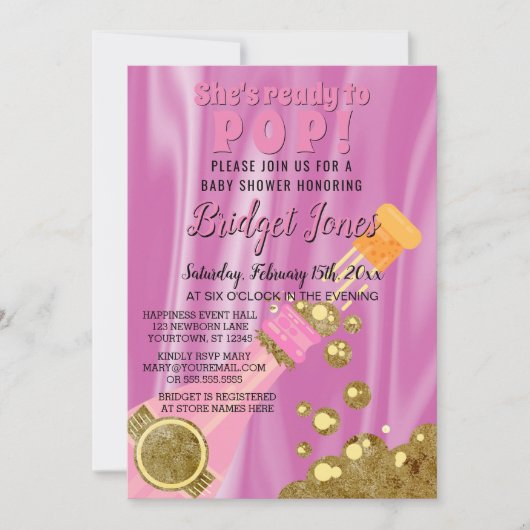 Klaar voor Pop Champagne Pink Baby Girl Shower Kaart (Voorkant)
