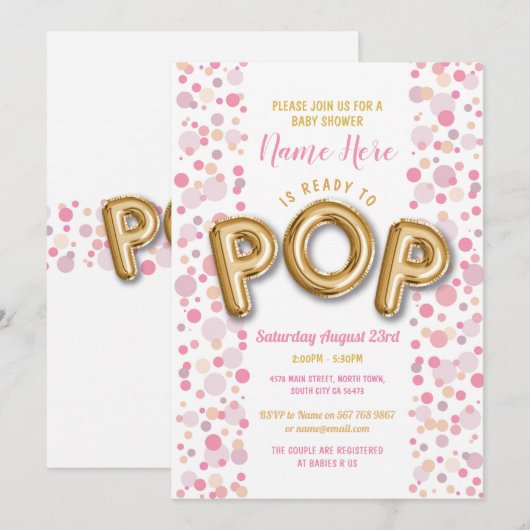 Klaar voor POP Girl Baby shower Gold en Roze nodig Kaart (Voorkant / Achterkant)
