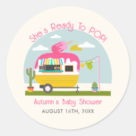 Klaar voor Pop Ice Pop Truck Camper Pink Baby show Ronde Sticker