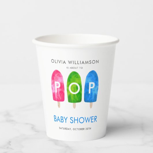 Klaar voor Pop, kleurrijk Baby shower Papieren Bekers (Voorkant)