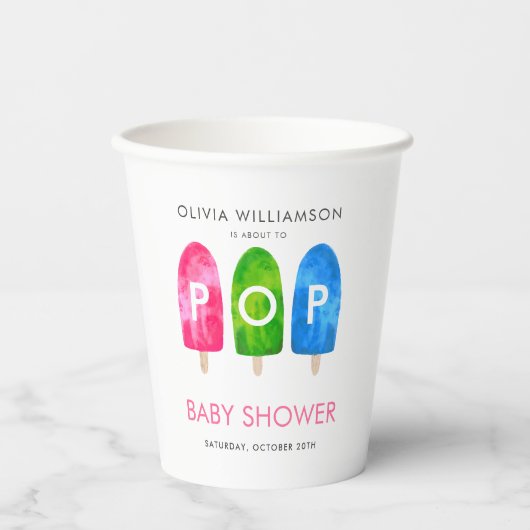 Klaar voor Pop, kleurrijk Baby shower Papieren Bekers (Voorkant)