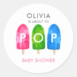 Klaar voor Pop, kleurrijk Baby shower Ronde Sticker