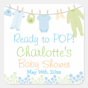 Klaar voor POP! Lil Clothes Blue & Green Baby show Vierkante Sticker