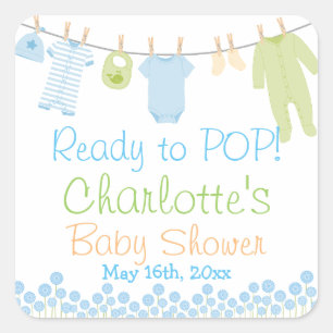 Klaar voor POP! Lil Clothes Blue & Green Baby show Vierkante Sticker