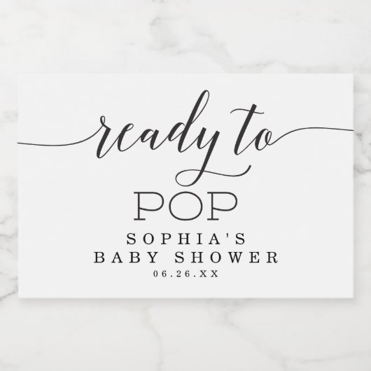 Klaar voor Pop Minimale Baby shower Sparkling Wijnetiket (Enkel label)