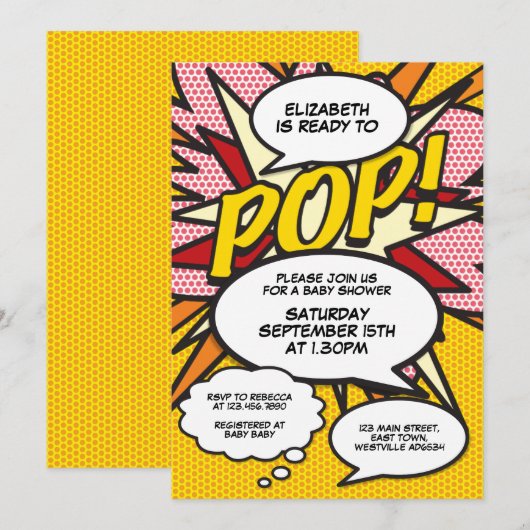 Klaar voor Pop Modern Fun Comic Baby shower Kaart (Voorkant / Achterkant)