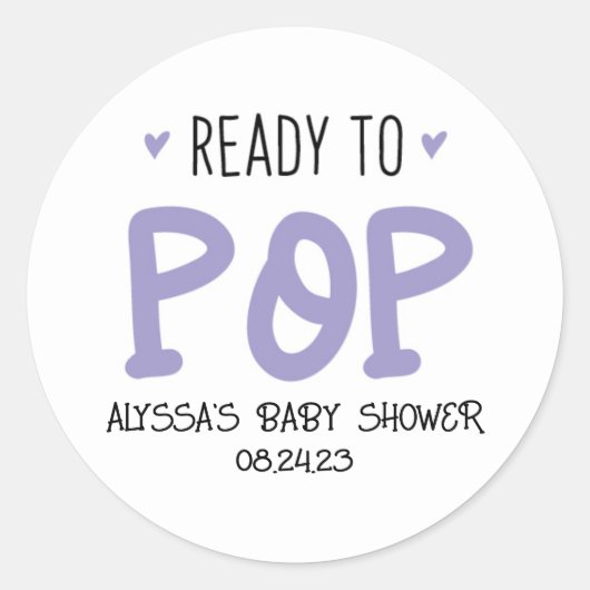 Klaar voor Pop Paarse Baby shower Sticker (Voorkant)