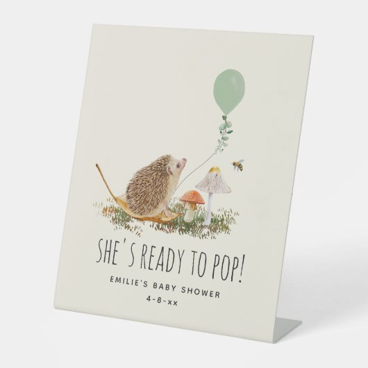 Klaar voor Pop paddenstoelen Egel Baby shower Groe Reclamebord Met Voetstuk (Voorkant)