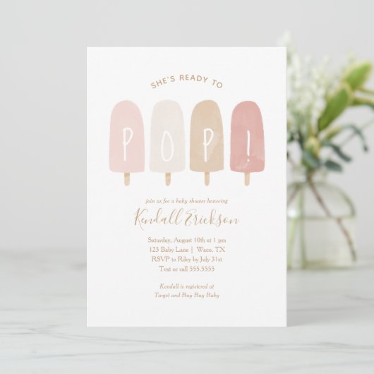 Klaar voor Pop Roze Popsicle Baby shower Kaart (Staand voorkant)
