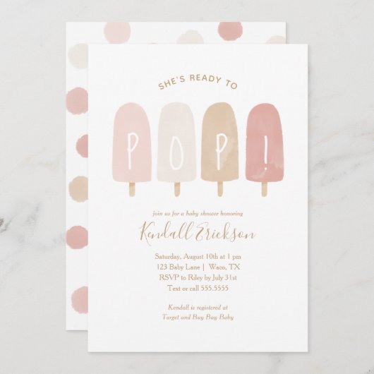 Klaar voor Pop Roze Popsicle Baby shower Kaart (Voorkant / Achterkant)