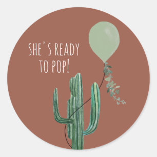 Klaar voor Pop van ballon Cactus Terracotta Baby s Ronde Sticker