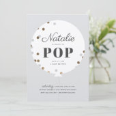 Klaar voor pop van de confetti ballon grijs baby s kaart (Staand voorkant)