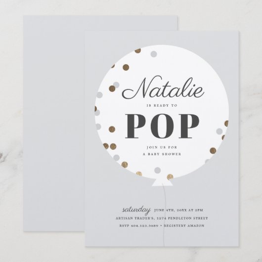 Klaar voor pop van de confetti ballon grijs baby s kaart (Voorkant / Achterkant)