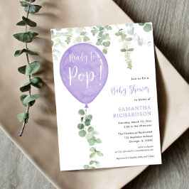 Klaar voor pop van modern paars ballonbaby shower kaart