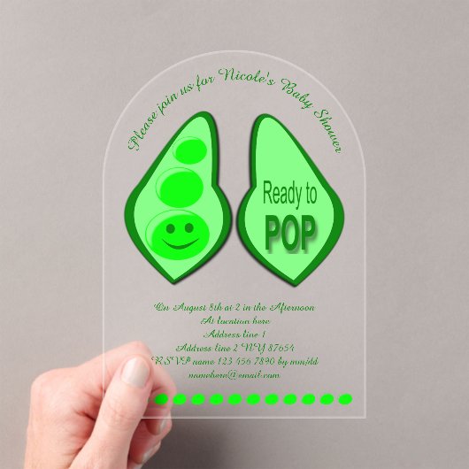 Klaar voor Pop Zwangere groene doperwt Aangepast B Acryl Uitnodigingen (Insitu (Draagbaar))