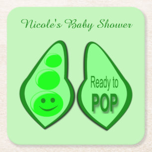 Klaar voor Pop Zwangere groene doperwt Baby shower Kartonnen Onderzetters