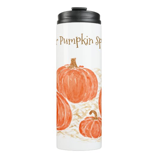 Klaar voor Pumpkin Spice Season Waterverf Pumpkin Thermosbeker (Voorkant)