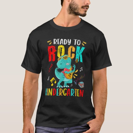 Klaar voor Rock Kindergarten rex Play Guitar T-shirt (Voorkant)