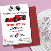 Klaar voor rood raceauto moderne 3e verjaardag kaart