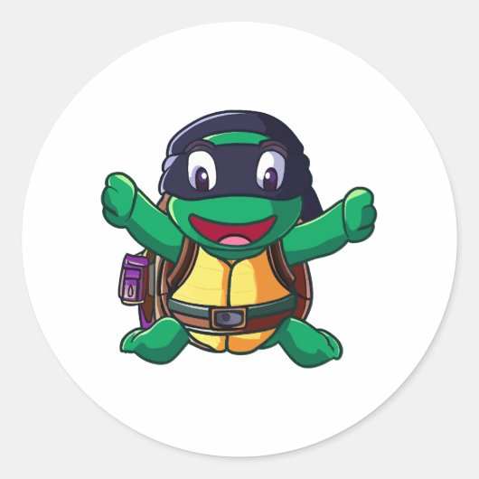 Klaar voor School Turtle Kinder Ronde Sticker (Voorkant)