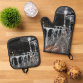 Klaar voor scriptie tonen ovenwant & pannenlap set (Top down)