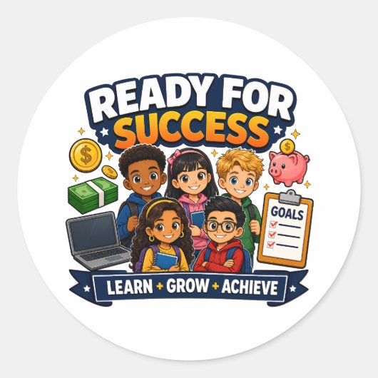 Klaar voor succes Kinderen Loopbaan Gereedheid Ronde Sticker (Voorkant)