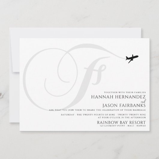 Klaar voor Take Off F Initiaal bruiloft uitnodigin Kaart (Voorkant)