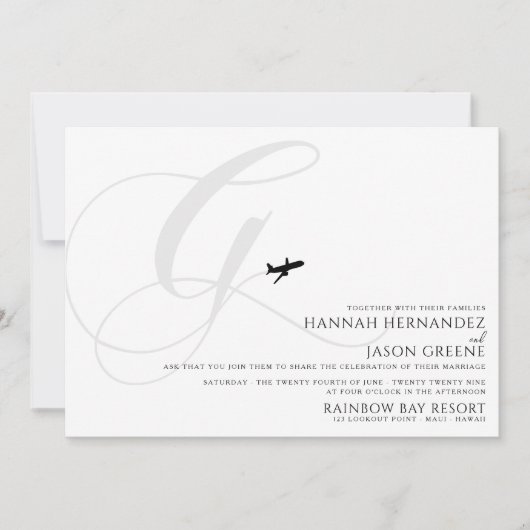 Klaar voor Take Off G Initiaal bruiloft uitnodigin Kaart (Voorkant)