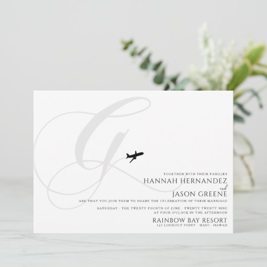Klaar voor Take Off G Initiaal bruiloft uitnodigin Kaart (Staand voorkant)
