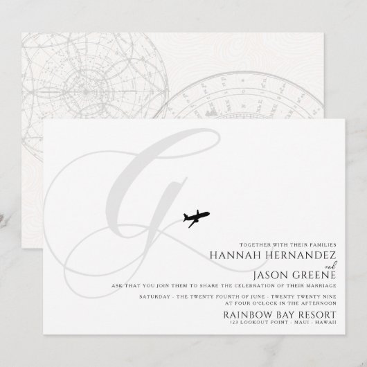 Klaar voor Take Off G Initiaal bruiloft uitnodigin Kaart (Voorkant / Achterkant)