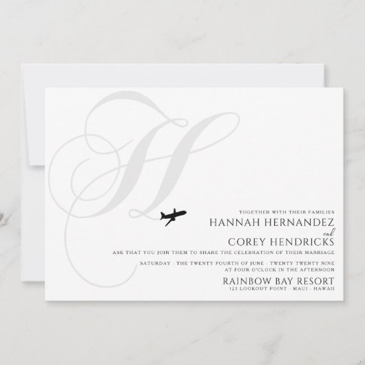 Klaar voor Take Off H Initiaal bruiloft uitnodigin Kaart (Voorkant)