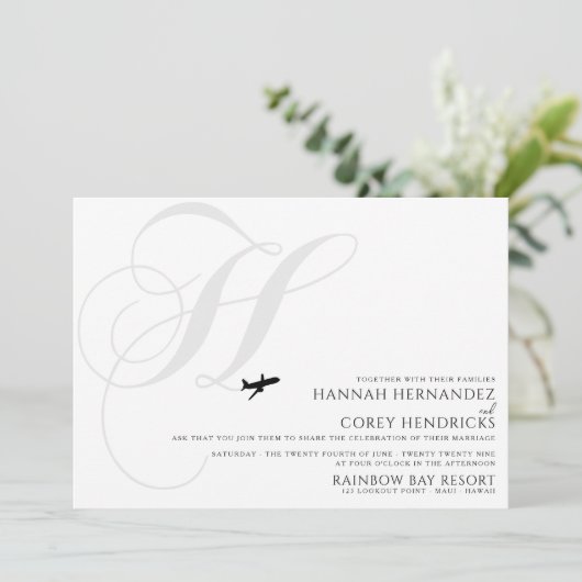 Klaar voor Take Off H Initiaal bruiloft uitnodigin Kaart (Staand voorkant)