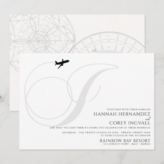 Klaar voor Take Off I Initiaal huwelijksuitnodigin Kaart (Voorkant / Achterkant)