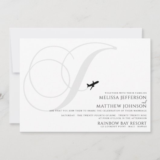 Klaar voor Take Off J Initiaal bruiloft uitnodigin Kaart (Voorkant)