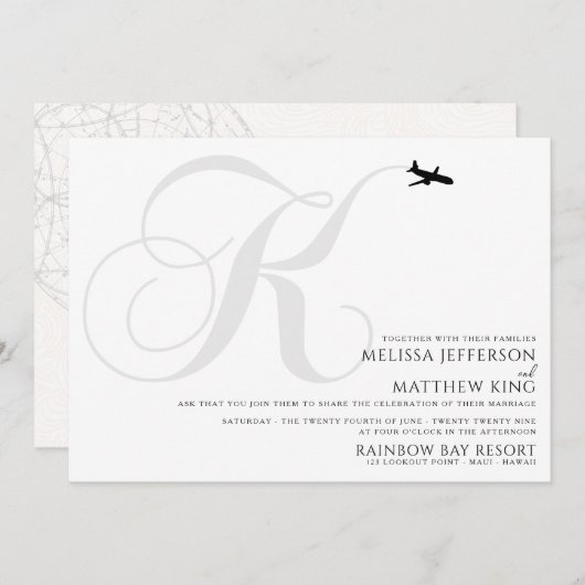 Klaar voor Take Off K Initiaal bruiloft uitnodigin Kaart (Voorkant / Achterkant)