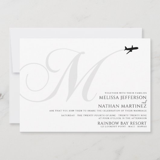 Klaar voor Take Off M Initiaal bruiloft uitnodigin Kaart (Voorkant)