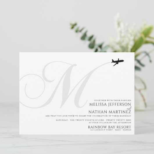 Klaar voor Take Off M Initiaal bruiloft uitnodigin Kaart (Staand voorkant)