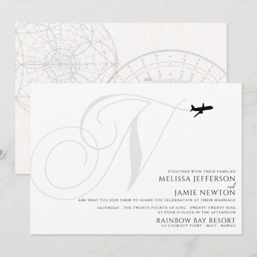 Klaar voor Take Off N Initiaal huwelijksuitnodigin Kaart (Voorkant / Achterkant)