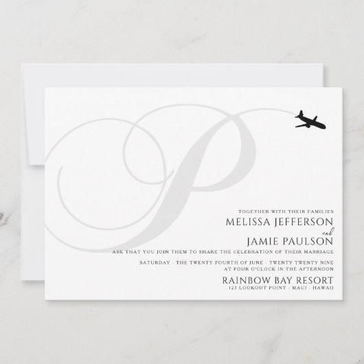 Klaar voor Take Off P Initiaal huwelijksuitnodigin Kaart (Voorkant)