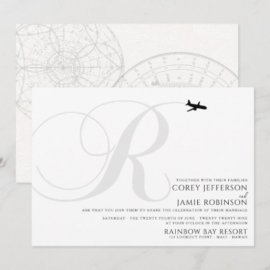 Klaar voor Take Off R Initiaal huwelijksuitnodigin Kaart (Voorkant / Achterkant)