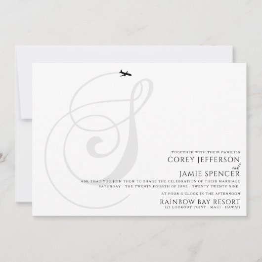 Klaar voor Take Off S Initiaal bruiloft uitnodigin Kaart (Voorkant)