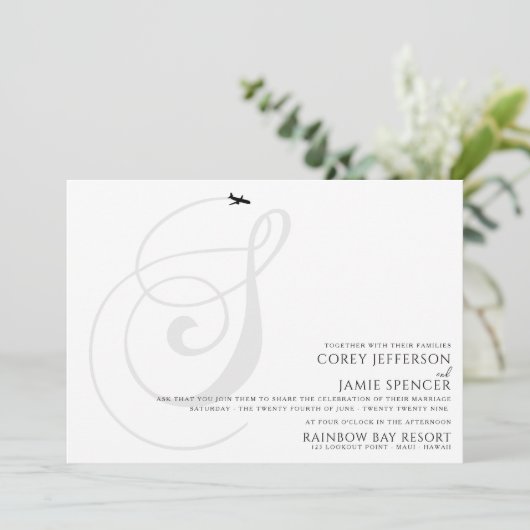 Klaar voor Take Off S Initiaal bruiloft uitnodigin Kaart (Staand voorkant)