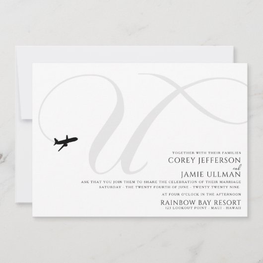 Klaar voor Take Off U Initiaal bruiloft uitnodigin Kaart (Voorkant)